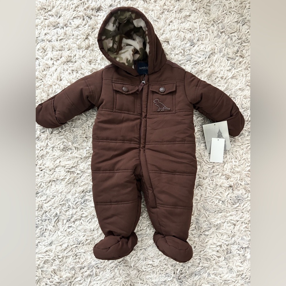 London Fog 3 6 Month Brown Kids One Piece Snowsuit Dinosaur